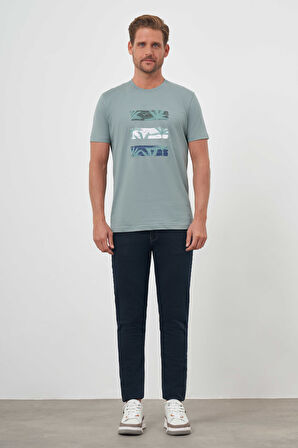  Erkek Yeşil Trend Süprem Baskılı Bisiklet Yaka Dynamic Fit T-Shirt