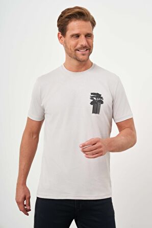  Erkek Gri Trend Süprem Baskılı Bisiklet Yaka Dynamic Fit T-Shirt