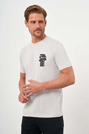  Erkek Gri Trend Süprem Baskılı Bisiklet Yaka Dynamic Fit T-Shirt