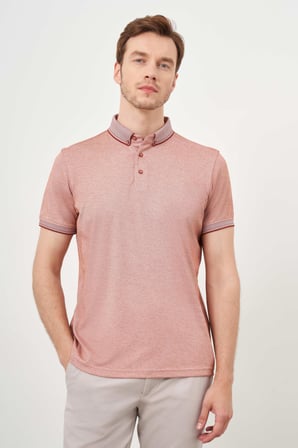  Erkek Kiremit Trend Merserize Düz Düğmeli Yaka Dynamic Fit T-Shirt