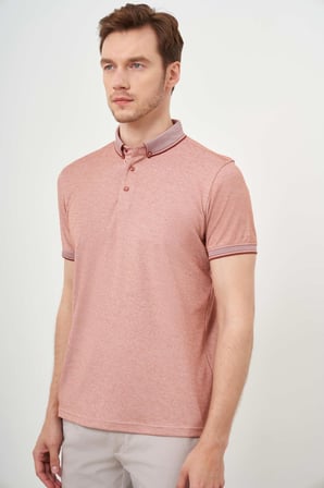  Erkek Kiremit Trend Merserize Düz Düğmeli Yaka Dynamic Fit T-Shirt