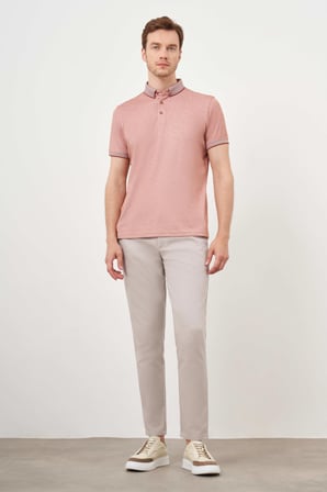  Erkek Kiremit Trend Merserize Düz Düğmeli Yaka Dynamic Fit T-Shirt