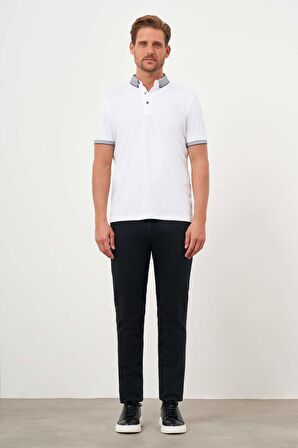  Erkek Beyaz Trend Merserize Düz Düğmeli Yaka Dynamic Fit T-Shirt
