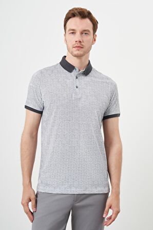  Erkek Antrasit Trend Compact Rotasyon Baskı Pike Polo Yaka T-Shirt