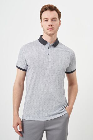  Erkek Antrasit Trend Compact Rotasyon Baskı Pike Polo Yaka T-Shirt