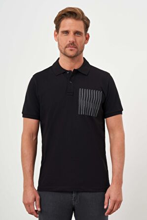  Erkek Siyah Trend Compact Düz Pike Polo Yaka T-Shirt