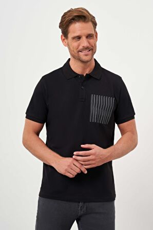  Erkek Siyah Trend Compact Düz Pike Polo Yaka T-Shirt
