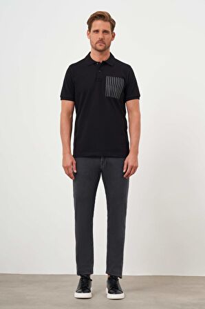  Erkek Siyah Trend Compact Düz Pike Polo Yaka T-Shirt