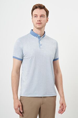  Erkek A. MAVİ Trend Merserize Jakar Desen Düğmeli Yaka Dynamic Fit T-Shirt