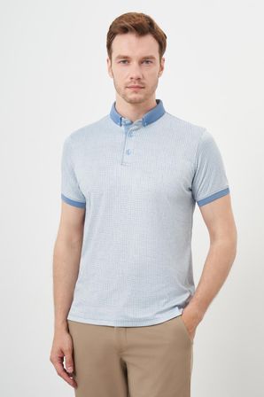  Erkek A. MAVİ Trend Merserize Jakar Desen Düğmeli Yaka Dynamic Fit T-Shirt