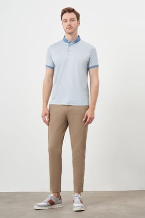  Erkek A. MAVİ Trend Merserize Jakar Desen Düğmeli Yaka Dynamic Fit T-Shirt