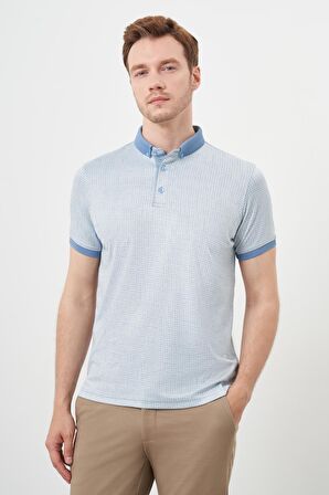  Erkek A. MAVİ Trend Merserize Jakar Desen Düğmeli Yaka Dynamic Fit T-Shirt