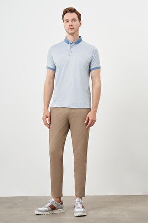  Erkek A. MAVİ Trend Merserize Jakar Desen Düğmeli Yaka Dynamic Fit T-Shirt