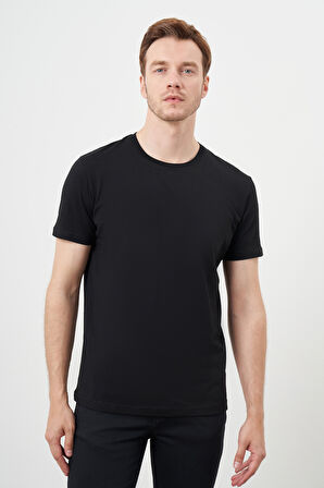  Erkek Siyah Basic Bisiklet Yaka Dynamic Fit T-Shirt
