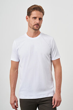  Erkek Beyaz Basic Bisiklet Yaka Dynamic Fit T-Shirt