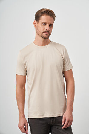  Erkek Bej Basic Bisiklet Yaka Dynamic Fit T-Shirt