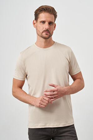  Erkek Bej Basic Bisiklet Yaka Dynamic Fit T-Shirt