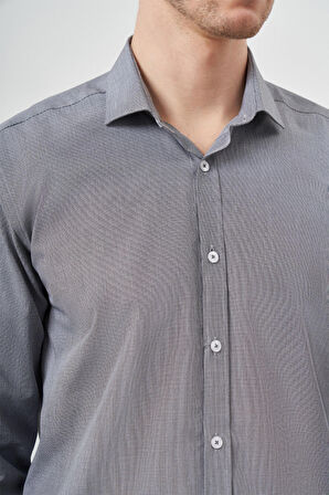  Erkek Siyah Pamuk Baskılı Desenli İtalyan Yaka Slim Fit Gömlek
