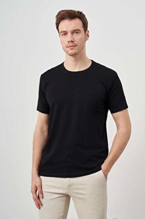  Erkek Siyah Basic Bisiklet Yaka Dynamic Fit T-Shirt