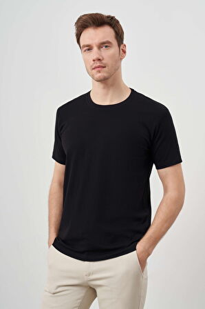  Erkek Siyah Basic Bisiklet Yaka Dynamic Fit T-Shirt