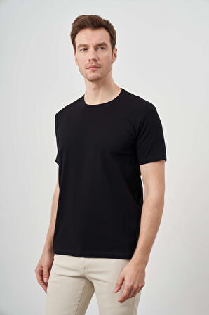  Erkek Siyah Basic Bisiklet Yaka Dynamic Fit T-Shirt