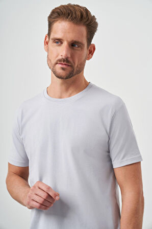  Erkek Gri Basic Bisiklet Yaka Dynamic Fit T-Shirt