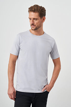  Erkek Gri Basic Bisiklet Yaka Dynamic Fit T-Shirt