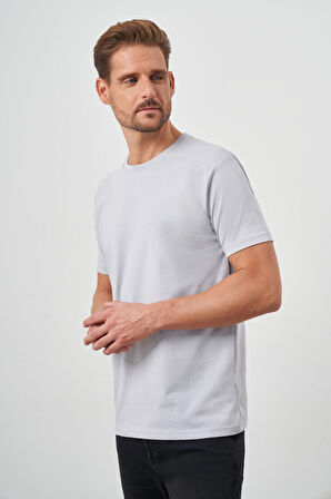  Erkek Gri Basic Bisiklet Yaka Dynamic Fit T-Shirt