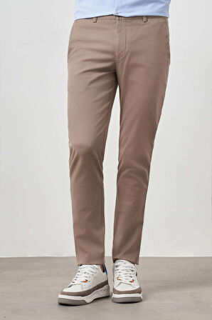  Erkek Bej Yazlık Pamuk Yan Cep Slim Fit Chino Pantolon