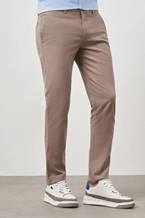  Erkek Bej Yazlık Pamuk Yan Cep Slim Fit Chino Pantolon
