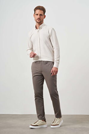  Erkek Haki Yazlık Pamuk Yan Cep Slim Fit Chino Pantolon