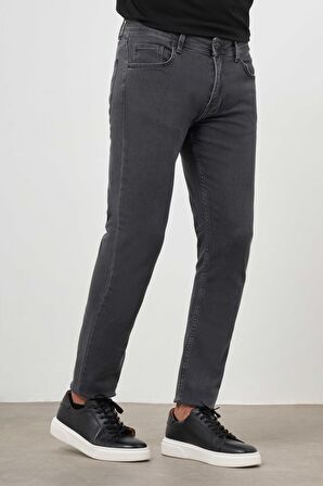  Erkek Gri Denim 5 Cep Slim Fit Jean Kot Pantolon