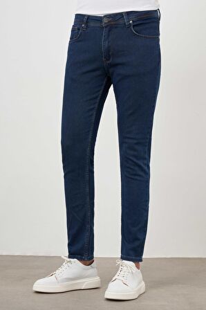  Erkek Lacivert Denim 5 Cep Slim Fit Jean Kot Pantolon