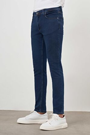  Erkek Lacivert Denim 5 Cep Slim Fit Jean Kot Pantolon