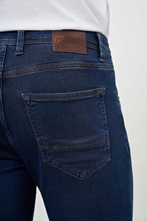  Erkek Lacivert Denim 5 Cep Slim Fit Jean Kot Pantolon