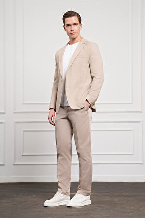  Erkek Bej Dokuma Dynamic Fit Rahat Kesim Torba Cep Mono Yaka Spor Ceket