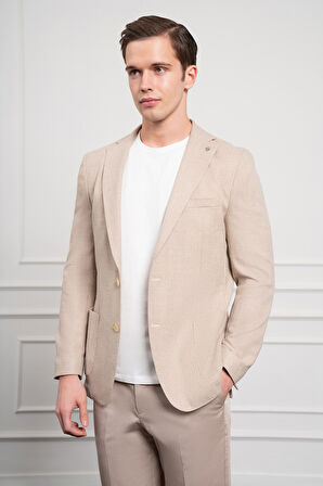  Erkek Bej Dokuma Dynamic Fit Rahat Kesim Torba Cep Mono Yaka Spor Ceket