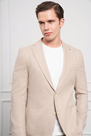  Erkek Bej Dokuma Dynamic Fit Rahat Kesim Torba Cep Mono Yaka Spor Ceket