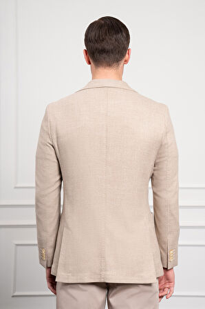  Erkek Bej Dokuma Dynamic Fit Rahat Kesim Torba Cep Mono Yaka Spor Ceket