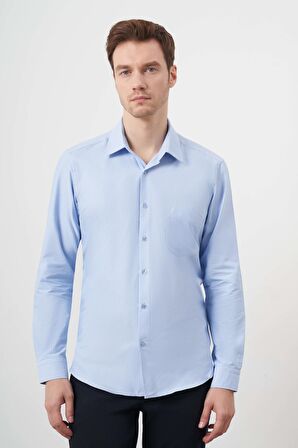  Erkek A. MAVİ Trend Desenli Cepli Sert Yaka Regular Fit Gömlek