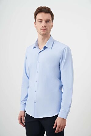  Erkek A. MAVİ Trend Desenli Cepli Sert Yaka Regular Fit Gömlek