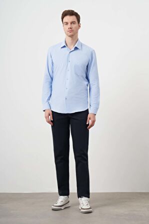  Erkek A. MAVİ Trend Desenli Cepli Sert Yaka Regular Fit Gömlek