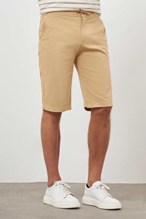  Erkek Bej Pamuk Düz Desen Dynamic Fit Şort