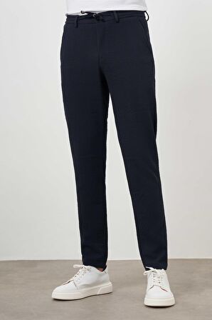  Erkek Lacivert Poliviskon Trend İpli Jogger Slim Fit Spor Pantolon