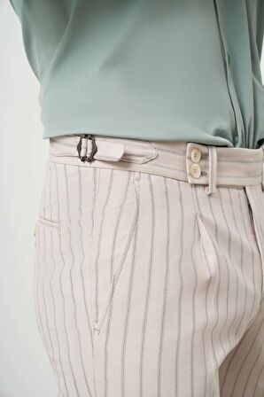  Erkek Bej Poliviskon Trend Pileli Slim Fit Spor Pantolon