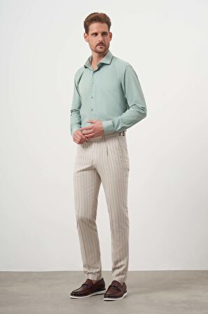  Erkek Bej Poliviskon Trend Pileli Slim Fit Spor Pantolon