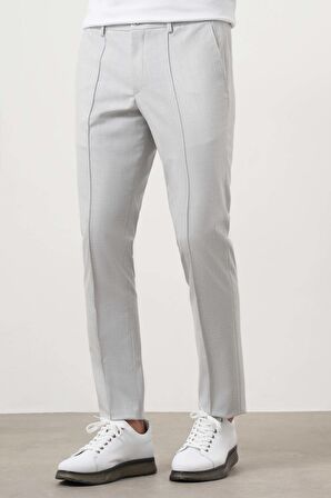  Erkek Gri Poliviskon Trend Düz Slim Fit Nervürlü Lastikli Pantolon