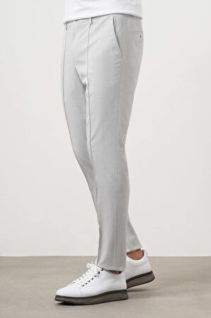  Erkek Gri Poliviskon Trend Düz Slim Fit Nervürlü Lastikli Pantolon