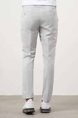  Erkek Gri Poliviskon Trend Düz Slim Fit Nervürlü Lastikli Pantolon