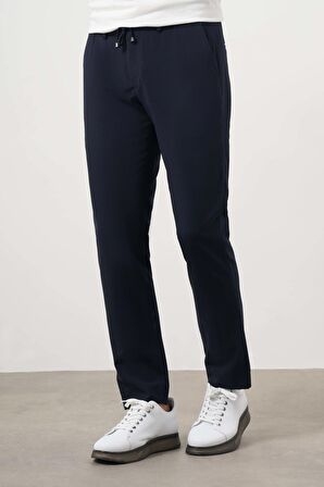  Erkek Lacivert Poliviskon Trend İpli Jogger Slim Fit Spor Pantolon